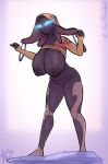 absurd_res arcafterdark big_breasts breasts female genitals gradient_background hi_res human humanoid ivara_(warframe) machine mammal mature_female nipples piercing pussy ring_piercing robot rolled_up_shirt simple_background solo warframe_(species)