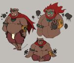  2022 anthro belly big_belly brown_body eyes_closed hi_res humanoid_hands magic magic_user male mammal moobs nipples overweight overweight_male pure_command sitting solo suid suina sus_(pig) wild_boar 