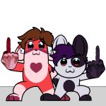 anthro digital_drawing_(artwork) digital_media_(artwork) duo ears_down fan_character female flat_colors fur gesture hand_gesture lagomorph leporid loah_wunny long_ears male male/female mammal meme middle_finger pivoted_ears pop_team_epic rabbit red_body red_fur simple_background white_background white_body white_fur