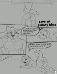  abs absurd_res anthro brother brothers canid canine clothed clothing comic duo fox foxserx greyscale hi_res male mammal monochrome muscular muscular_male pecs sibling topless young 