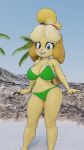  3d_(artwork) absurd_res animal_crossing anthro blender_(software) blue_eyes blush breasts canid canine canis clothed clothing digital_media_(artwork) domestic_dog female fur hair hi_res isabelle_(animal_crossing) mammal nintendo shih_tzu solo toy_dog twintails3d video_games yellow_body yellow_fur 