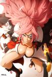  1girl absurdres artist_name baiken big_hair breasts cleavage eyepatch facial_tattoo glint guilty_gear guilty_gear_strive highres katana kellzallday large_breasts parted_lips pink_hair ponytail red_eyes shadow solo sword tattoo weapon 
