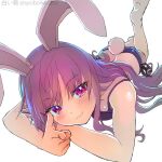  1girl animal_ears long_hair lying on_stomach panties rabbit_ears rabbit_girl rabbit_tail reisen_udongein_inaba revision shiroi_karasu side-tie_panties simple_background solo tail touhou underwear white_background 