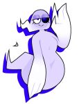  breasts claws eyeliner female floating gesture ghost ghost_(skel) half-closed_eyes happy humanoid makeup narrowed_eyes one_eye_obstructed shaded sharp_claws simple_background simple_shading skel smile soft_colors solo spirit thick_thighs waving 