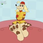  animated anthro barefoot canid canine canis cuphead_(game) domedvortex domestic_dog feet female looking_at_viewer mammal pawpads pilot_saluki_(cuphead) soles solo toes video_games 