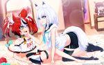  3girls animal_ears as181585963 aura bare_shoulders black_hair black_thighhighs blue_eyes blush character_doll choker collarbone dark_aura demon_horns fox_ears fox_girl fox_tail hakos_baelz highres hololive hololive_english horns irys_(hololive) kneeling lens_flare licking_lips long_hair medium_hair midriff mirror mouse_ears mouse_girl mouse_tail multicolored_hair multiple_girls navel open_mouth pointy_ears purple_hair red_hair shirakami_fubuki sitting spiked_choker spikes streaked_hair tail thighhighs tongue tongue_out virtual_youtuber white_hair yuri 