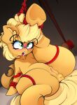  anus applejack_(mlp) bdsm blonde_hair bodily_fluids bondage bound clothing delewdcious equid equine female friendship_is_magic genitals green_eyes hair hat headgear headwear hi_res horse mammal my_little_pony pony pussy saliva solo tongue tongue_out 
