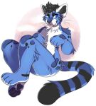  anthro black_body black_ears black_eyebrows black_fur black_hair black_inner_ear black_inner_ear_fluff black_nose black_stripes blep blue_body blue_eyes blue_fur blue_stripes butt butt_tuft cheek_tuft chest_tuft eyebrows facial_markings facial_stripes facial_tuft felid front_view fur glistening glistening_eyes hair head_markings inner_ear_fluff leg_tuft looking_aside male mammal markings neck_tuft nude pink_tongue princelykaden shoulder_tuft smile solo spots spotted_arms spotted_body spotted_fur spotted_legs striped_face striped_markings striped_tail stripes tail_markings tongue tongue_out tuft white_body white_ears white_fur 