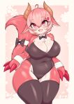  anthro big_breasts biped blush bow_tie breasts chest_tuft cleavage clothed clothing dragon female hair hi_res hybrid legwear mammal pink_hair solo standing tailzkim thick_thighs thigh_highs tuft 