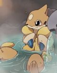 2022 3_toes ambiguous_anthro ambiguous_gender anthro arm_fin biped black_nose brown_eyes cheek_markings colored detailed_background digital_media_(artwork) facial_markings feet fin floatzel forehead_markings front_view full-length_portrait fur generation_4_pokemon head_markings head_tuft heart_symbol hi_res hot_spring ke_mo_suke kemono mammal markings multicolored_body multicolored_fur mustelid nintendo nude onsen orange_body orange_fur outside partially_submerged pokemon pokemon_(species) portrait pupils shaded sitting sitting_in_water smile solo steam tan_body tan_fur toes tuft water white_pupils yellow_body yellow_fur
