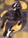  2022 anthro areola black_body black_fur black_hair breasts desualpha digital_media_(artwork) ear_piercing ear_ring equid equine female fur hair hi_res looking_at_viewer mammal nipples nude pegasus piercing ring_piercing smile solo white_hair wings yellow_eyes 