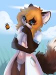  2022 absurd_res alphadesu anthro arthropod blue_eyes breasts brown_body brown_fur butterfly clothed clothing day detailed_background digital_media_(artwork) eyewear female fur glasses hi_res insect lepidopteran outside sky white_body white_fur 