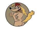  4_fingers alpha_channel anthro big_breasts big_butt black_eyes blonde_hair breasts brown_background brown_body brown_fur butt canid canine canis clothing cuphead_(game) domestic_dog edit eyelashes female fingers fur gesture hair hand_on_hip hat headgear headwear hunting_dog looking_at_viewer looking_back looking_back_at_viewer mammal military_hat nude open_mouth pilot_saluki_(cuphead) rear_view red_clothing red_hat red_headwear saluki side_boob sighthound simple_background solo tan_body tan_fur thumbs_up transparent_background video_games warioanon yellow_tail 