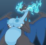 2025 4chan_anon anthro arm_spikes back_spikes back_wings belly big_breasts black_body black_eyes blue_background blue_body blue_fire breast_grab breasts cel_shading claws closed_smile colored_fire digital_media_(artwork) dragon eyebrows fangs featureless_crotch female finger_claws fingers fire fire_from_mouth generation_6_pokemon gradient_background half-length_portrait hand_on_breast hi_res long_neck mega_charizard mega_charizard_x mega_evolution membrane_(anatomy) membranous_wings mouth_closed multicolored_body mythological_creature mythological_scalie mythology nintendo nipples nude pokemon pokemon_(species) pokemorph portrait scalie shaded shoulder_spikes simple_background slightly_chubby smile snout solo spikes spikes_(anatomy) standing tail teeth thick_thighs three-quarter_view two_tone_body wings