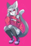  absurd_res anthro band-aid bandage bell_(artist) bottomwear clothed clothing crouching digital_media_(artwork) ear_piercing felid feline female footwear fur hair hi_res jacket mammal open_mouth piercing shoes shorts simple_background socks solo topwear 