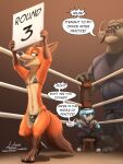 3_toes 4_fingers absurd_res anthro bikini bikini_bottom bikini_top biped bovid bovine boxing_gloves bra bulge canid canine cape_buffalo chief_bogo claws clothed clothing cloven_hooves crossdressing detailed_bulge digital_media_(artwork) digitigrade disney english_text erection erection_under_clothing feet female female_anthro femboy fighting_ring finger_claws fingers flat_chested footwear fox fur genital_outline grey_body grey_fur group handwear hi_res high_heels hindpaw hooves horn judy_hopps lagomorph leporid link6432 male male_anthro mammal muscular nick_wilde paws purple_eyes rabbit red_fox shoes simple_background smile swimwear tail text toe_claws toes true_fox two-piece_swimsuit underwear unguligrade zootopia
