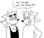 2025 anthro beastofeuthanasia black_clothing black_eyebrows black_nose black_shirt black_tank_top black_topwear chest_tuft clothed clothed_anthro clothed_male clothing dialogue digital_drawing_(artwork) digital_media_(artwork) duo ellipsis english_description english_text eulipotyphlan eyebrows frown grey_eyelids greyscale half-closed_eyes hedgehog looking_at_another looking_at_partner looking_away male male/male male_anthro mammal monochrome narrowed_eyes sega shaded shadow_the_hedgehog shirt simple_background simple_shading smile smiling_at_another smiling_at_partner sonic_the_hedgehog sonic_the_hedgehog_(series) speech_bubble t-shirt talking_to_another talking_to_partner tank_top text thick_eyebrows topwear tuft white_background white_clothing white_shirt white_t-shirt white_topwear
