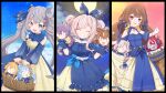  6+girls airani_iofifteen animal_ears anya_melfissa area_15 asymmetrical_bangs ayunda_risu basket belt big_head blonde_hair blue_bow blue_choker blue_corset blue_dress blue_eyes blue_hair blue_hairband blue_ribbon blue_sky blue_sleeves blush blush_stickers bow bow_hairband braid braided_hair_rings braided_ponytail breasts brown_hair center-flap_bangs chibi choker cleavage_cutout closed_eyes closed_mouth clothing_cutout cloud collarbone colored_tips commentary_request cone_hair_bun corset day detached_sleeves doll dress drill_hair evening floral_print_ribbon flower frilled_choker frills full_moon gloves grey_hair grin hair_between_eyes hair_bow hair_bun hair_flower hair_ornament hair_rings hairband halter_dress halterneck hand_puppet hands_up hat hat_ribbon highres holding holding_basket holding_doll holoh3roes hololive hololive_indonesia holoro in_basket in_container jewelry kaela_kovalskia kobo_kanaeru kureiji_ollie layered_dress lazurite long_bangs long_dress long_hair low_twintails medium_breasts moon moona_hoshinova multicolored_hair multiple_girls night off-shoulder_dress off_shoulder official_alternate_costume official_alternate_hairstyle open_mouth outdoors pavolia_reine pendant pendant_choker pink_flower pink_hair ponytail puppet purple_hair red_hair ribbon shoulder_cutout side_braid side_slit sidelocks size_difference sky smile split_mouth squirrel_ears squirrel_girl squirrel_tail standing star_(sky) stitched_face stitches straight-on straw_hat sun_hat tail teeth three_quarter_view tongue twin_drills twintails two-tone_hair upper_teeth_only very_long_hair vestia_zeta virtual_youtuber w_arms wavy_hair white_belt white_flower white_gloves white_hair yellow_flower zombie 