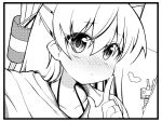  1girl alternate_costume amatsukaze_(kancolle) ataru_(ataru-littlebird) blush choker greyscale hood hooded_sweater hoodie index_finger_raised kantai_collection long_hair looking_at_viewer monochrome nose_blush rensouhou-kun selfie sweater symbol-only_commentary two_side_up upper_body 