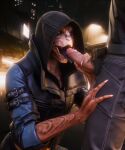 absurd_res alesander_arrietta alien anthro balls big_penis bioware blue_eyes blue_tongue bodily_fluids body_hair bodypaint claws clothed clothed_sex clothing collar crouching electronic_arts eliana_corvalis erection face_paint fellatio female female_focus fully_clothed genitals hairy_balls hi_res hood human human_on_anthro humanoid_genitalia humanoid_penis interspecies jacket licking long_tongue looking_at_another looking_at_partner male male/female male_on_anthro mammal mass_effect night open_mouth oral outside penile penis penis_lick public public_sex saliva saliva_string seurat sex sharp_teeth standing teeth tongue tongue_out topwear turian unzipped unzipped_pants vein veiny_penis xenophilia zipper