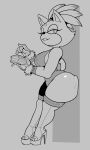  absurd_res anthro big_butt blaze_the_cat breasts butt edit hi_res high_heels huge_butt leaning_on_wall looking_at_viewer money monochrome platform_footwear platform_heels sega solo sonic_the_hedgehog_(series) thetyrant 