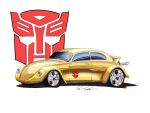  94eliasdesign autobot bumblebee_(transformers) car english_commentary highres motor_vehicle no_humans shadow signature transformers transformers:_generation_1 vehicle_focus volkswagen volkswagen_beetle white_background yellow_car 