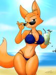  2022 5_fingers aircraft anthro beach beverage big_breasts bikini breasts brown_nose canid canine cleavage clothed clothing cloud container cup diane_foxington dreamworks drinking_glass drinking_straw eyebrow_piercing eyebrows eyewear facial_piercing female fingers fluffy fox fur glass glass_container glass_cup green_eyes helicopter hi_res holding_beverage holding_object inner_ear_fluff lemon looking_at_viewer mammal navel nipple_outline orange_body orange_fur outside piercing raised_eyebrow sandwich-anomaly sea seaside signature sky slim smile solo sun sunglasses swimwear teeth the_bad_guys tuft umbrella_drink water 