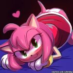  &lt;3 1:1 all_fours amy_rose anthro ass_up bedding clothing eulipotyphlan female first_person_view green_eyes hedgehog humanoid looking_at_viewer lumineko mammal panties sega solo sonic_the_hedgehog_(series) text tongue tongue_out underwear url 