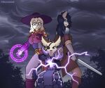 absurd_res akemi_(relicpanda) angry anthro armor bear blizzard_entertainment canid canine canis clothed clothing electricity female fur grey_body grey_fur group hair hat headgear headwear hi_res lightning magic magic_user male mammal melee_weapon pandaren pose purple_clothing shaman sword thecumrat tribal_spellcaster trio volka vulpera warcraft weapon white_body white_fur white_hair wizard_hat wolf