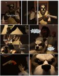 3d_(artwork) american_bulldog anthro blur_effect brawl bulldog canid canine canis charge chuckwalla comic daz_studio_(artwork) digital_media_(artwork) domestic_dog duo fight gp_holden gun handgun hi_res iguanid inside kick lizard male mammal mastiff molosser onomatopoeia perturbedmania ranged_weapon reptile revolver scalie solo sound_effects text weapon