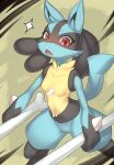  2022 absurd_res anthro blush bone breasts canid dated digital_media_(artwork) featureless_breasts featureless_crotch female hi_res looking_at_viewer lucario mammal navel nintendo nude pok&eacute;mon pok&eacute;mon_(species) shaded small_breasts solo standing video_games zinfyu 