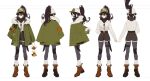  1girl absurdres baseball_cap boots brown_hair coat english_commentary glasses green_coat green_eyes hair_between_eyes hand_in_pocket hat high_ponytail highres holding holding_lantern indie_virtual_youtuber kamameshi_gougoumaru kara_wilderwood knife lantern multiple_views pantyhose_under_shorts ponytail reference_sheet second-party_source shorts sweater turtleneck turtleneck_sweater virtual_youtuber 