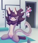  absurd_res anthro domestic_cat duo felid feline felis female floraverse hi_res lily_(floraverse) mammal neon_(floraverse) one_eye_closed senaelik smile stretching webcomic wink 