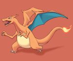 2020 2_horns 3_claws 3_fingers 3_toes ambiguous_gender back_wings biped blue_membrane blue_wings charizard claws colored countershade_scales countershade_tail countershade_torso countershading digital_drawing_(artwork) digital_media_(artwork) dragon english_description fangs feet feral fingers fire front_view full-length_portrait generation_1_pokemon hi_res horn long_tail maniacalfork membrane_(anatomy) membranous_wings mythological_creature mythological_scalie mythology nintendo open_mouth orange_body orange_horn orange_scales orange_spikes orange_tail pink_tongue pokemon pokemon_(species) portrait red_background scales scalie shaded shadow simple_background snout solo spikes spikes_(anatomy) spread_wings standing tail tan_body tan_countershading teeth three-quarter_view toes tongue walking white_claws wing_spikes winged_dragon wings