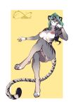 2025 4_toes 5_fingers anthro areola black_stripes border breasts claws countershade_torso countershading digital_media_(artwork) feet felid female fingers front_view fur genitals green_eyes green_hair grey_body grey_fur grey_tail hair handpaw hi_res inner_ear_fluff katfishcom looking_at_viewer mammal markings nipples nude nude_anthro nude_female pantherine paws pussy simple_background sitting smile solo striped_body striped_fur striped_markings striped_tail stripes tail tail_markings tiger toe_claws toes tuft white_border yellow_background