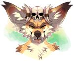  abstract_background anthro blep bone brown_body brown_ear_tip brown_ears brown_eyebrows brown_eyes brown_fur brown_nose bust_portrait canid cheek_tuft chest_tuft ear_tuft eyebrows facial_tuft fangs front_view fur glistening glistening_eyes inner_ear_fluff looking_at_viewer male mammal orange_body orange_ears orange_fur orange_sclera portrait princelykaden red_tongue shoulder_tuft simple_background skull solo tan_body tan_fur tan_inner_ear_fluff tongue tongue_out tuft 