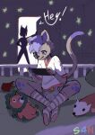 ageplay ambiguous_gender anthro blue_body blue_fur caught clean_diaper clothed clothing controller diaper domestic_cat duo felid feline felis female fur game_controller gaming grey_body grey_fur hi_res holding_nintendo_switch legwear mammal night nintendo nintendo_controller nintendo_switch plushie roleplay s4n shirt sitting thigh_highs topwear wearing_diaper wetness_indicator