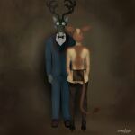 1:1 4k absurd_res anthro antlers beastars black_tie_(suit) blue_clothing boots bow_tie brown_body brown_fur butt canid canine canis clothed clothing colored cosmo_(beastars) digital_drawing_(artwork) digital_media_(artwork) duo english_text female footwear full-length_portrait fur gas_mask giraffid grey_body grey_fur hair hi_res high_heels horn kanye_west legoshi_(beastars) legwear looking_at_viewer looking_away male male/female mammal mask multicolored_body multicolored_fur nude okapi portrait rear_view shaded shoes signature simple_background smokerfennek striped_body stripes suit tail text thigh_highs topwear two_tone_body wolf