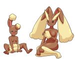  :3 absurd_res anthro black_sclera blush breast_squish breasts buneary chedx covering covering_breasts duo embarrassed featureless_breasts female frown hi_res looking_at_viewer lopunny nintendo nude pok&eacute;mon pok&eacute;mon_(species) simple_background sitting smile spread_legs spreading squish video_games white_background 