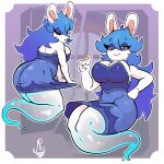  1:1 anthro big_breasts big_butt big_hair blue_hair breasts butt cleavage clothed clothing dress eyelashes eyeshadow fangs female front_view fur gesture ghost ghost_tail hair hand_on_hip hi_res huge_butt lagomorph leporid long_hair looking_at_viewer looking_back looking_back_at_viewer makeup mammal mario_bros mario_plus_rabbids_sparks_of_hope multicolored_hair multiple_poses n0b0dy nintendo one_eye_closed pose purple_background purple_clothing purple_dress purple_eyes purple_eyeshadow purple_hair purple_tongue rabbid rabbid_ghost_girl rabbit raving_rabbids rayman_(series) rear_view side_boob simple_background smile solo spirit thick_thighs tongue tongue_out translucent translucent_body two_tone_hair ubisoft video_games white_background white_body white_fur wide_hips wink winking_at_viewer 