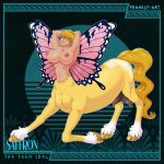  abs arthropod beard blonde_hair breasts butterfly centaur crotch_breasts equid equid_taur equine facial_hair fairy frankly-art gold_(metal) gold_hooves hair hi_res hooves humanoid humanoid_taur insect insect_wings kneeling lepidopteran lepidopteran_wings mammal mammal_taur navel nipples pegasus pegasus_taur pholus_reborn pose presenting presenting_breasts saffron_(pholus_reborn) smile solo stretching stubble taur teats udders waist wings yellow_tail 
