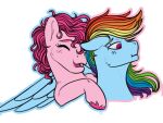  4:3 arm_on_shoulder blue_body blue_feathers blue_fur duo ears_back ears_up earth_pony equid equine eyes_closed feathers female female/female feral friendship_is_magic fur hair happy hasbro hi_res hooves horse mammal modglobug multicolored_hair my_little_pony open_mouth pegasus pink_body pink_fur pink_hair pink_hooves pinkie_pie_(mlp) pivoted_ears pony rainbow_dash_(mlp) rainbow_hair red_eyes smile wings 