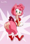  accessory amy_rose anthro big_breasts big_butt black_pupils boots bottomless bracelet breasts butt clothed clothing daredemon7000 dress eulipotyphlan female footwear gloves green_eyes hair_accessory hairband handwear hedgehog hi_res jewelry looking_back mammal multicolored_body pupils sega solo sonic_the_hedgehog_(series) thick_thighs two_tone_body 