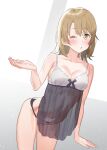  1girl :o babydoll bangs blush breasts brown_hair cleavage isshiki_iroha lingerie looking_at_viewer medium_breasts panties parted_lips see-through short_hair simple_background solo subachi underwear yahari_ore_no_seishun_lovecome_wa_machigatteiru. yellow_eyes 