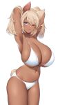  absurd_res animal_humanoid big_breasts bikini blonde_hair breasts clothed clothing female hair hands_behind_head hi_res huge_breasts humanoid one_eye_closed simple_background solo suruga_(xsurugax) swimwear white_background wink 