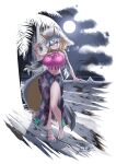  1girl alternate_breast_size alternate_hairstyle animal_ear_fluff animal_ears arm_up bangs bare_arms bare_legs bare_shoulders beach black_hair blonde_hair braid breasts can closed_mouth extra_ears floating_hair fox_ears fox_girl fox_tail full_body full_moon grey_hair hair_ribbon hand_rest hat highres holding holding_can huge_breasts island_fox_(kemono_friends) kemono_friends kemono_friends_v_project long_hair looking_at_viewer low-tied_long_hair midriff moon multicolored_hair nail_polish navel night night_sky ocean outdoors outstretched_arm ribbon sand sarong shoes side_braid sidelocks skindentation sky smile solo standing star_(sky) starry_sky stomach straw_hat tail toenail_polish toenails toes twin_braids very_long_hair virtual_youtuber water yellow_eyes yoshida_hideyuki 