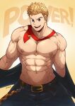  1boy abs absurdres adam&#039;s_apple background_text bara belt biceps blonde_hair blue_eyes boku_no_hero_academia cowboy_shot english_text groin highres kuroshinki large_pectorals looking_at_viewer male_focus muscular muscular_male necktie nipples obliques pectorals red_necktie school_uniform short_hair smile solo togata_mirio twitter_username u.a._school_uniform undercut undressing veins veiny_arms watermark 