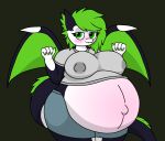  anthro autolactation belly belly_blush big_belly big_breasts black_body black_scales blush bodily_fluids body_blush bottomwear breasts clothed clothing cookie-pone dragon female fur green_body green_eyes green_fur hi_res lactating leaking navel outie_navel overweight overweight_anthro overweight_female pregnant pregnant_female scales scalie shirt shorts solo t-shirt topwear western_dragon white_body white_scales wide_hips 