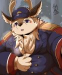  2022 absurd_res anthro belly big_belly biped blush brown_body brown_fur cervid clothed clothing fur hat headgear headwear hi_res humanoid_hands kazusa kemono male mammal moobs overweight overweight_male solo tamacolle yamatoji201 