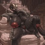  2021 anthro areola big_breasts breasts capcom claws dragon elder_dragon erection female genitals hi_res horn huge_breasts kulve_taroth male monster_hunter nipples non-mammal_breasts nude patacon penis pussy scalie smile solo thick_thighs video_games 